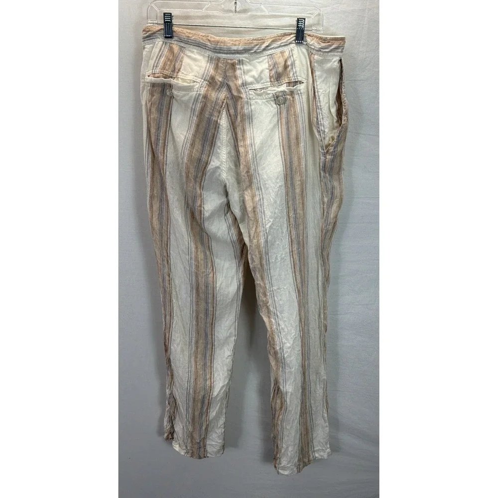Zegna Mens 100% Linen Striped Pants IT 52 Made in Italy Coastal Drawstring Beige